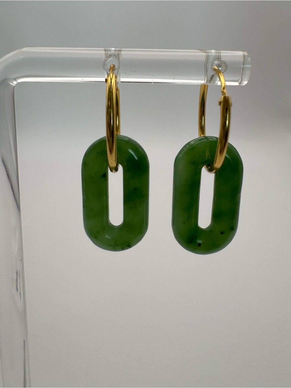 Jade Dangle Hoops (#E114) - Picture 3 of 4